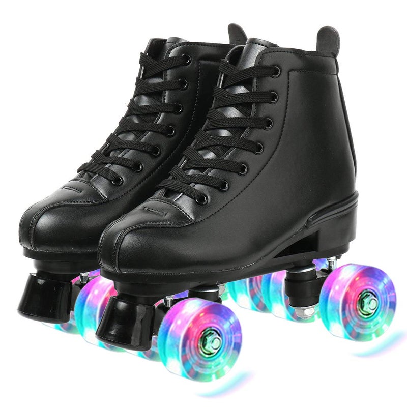 XUDREZ Classic Roller Skates High-Top Double-Row Leather Roller Skates for Women and Men (Black, M:8.5 W:10) - Image 2